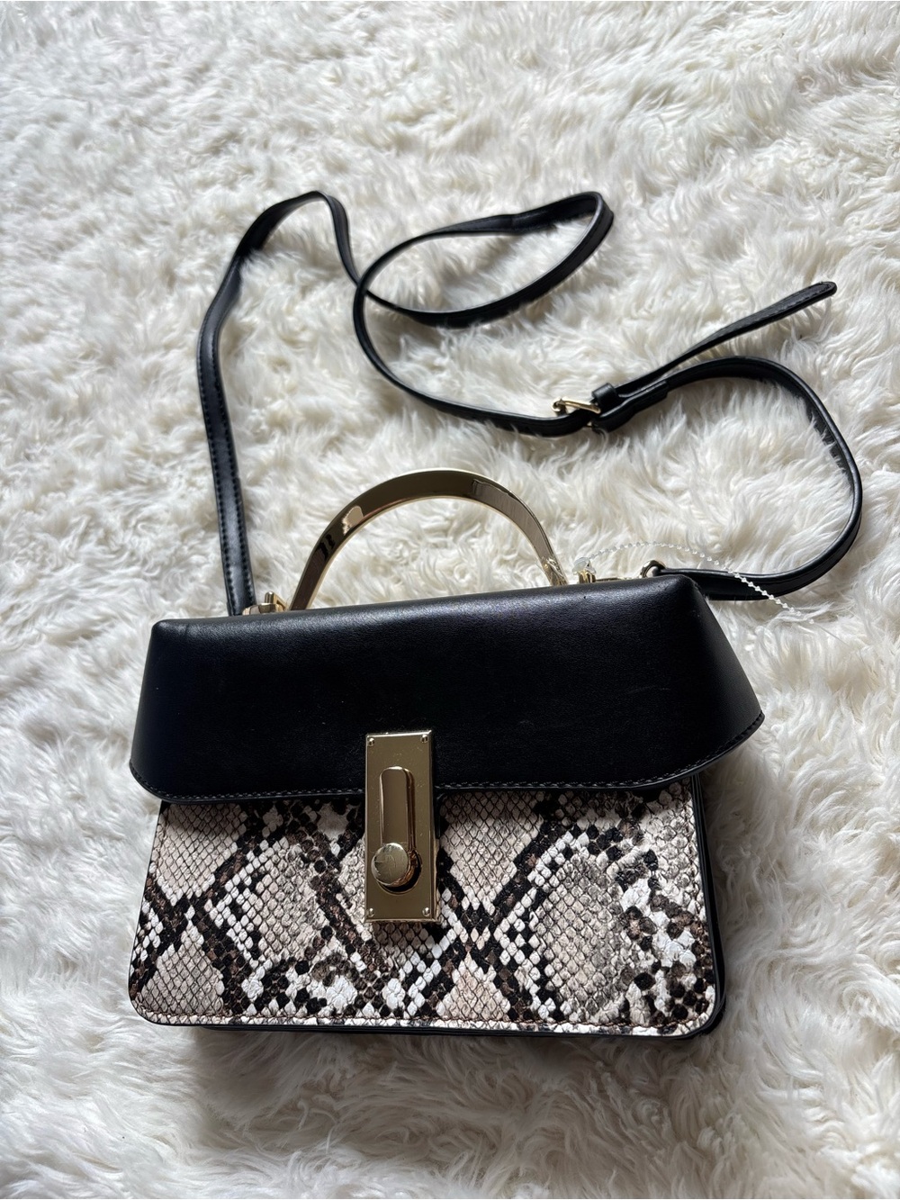 JustFab Black & Snake-Print Crossbody Satchel